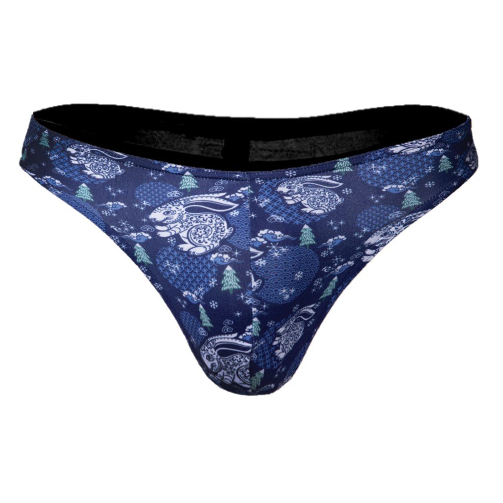 DOREANSE Erkek Mavi Yılbaşı Tema Tavşan Baskılı String 1202