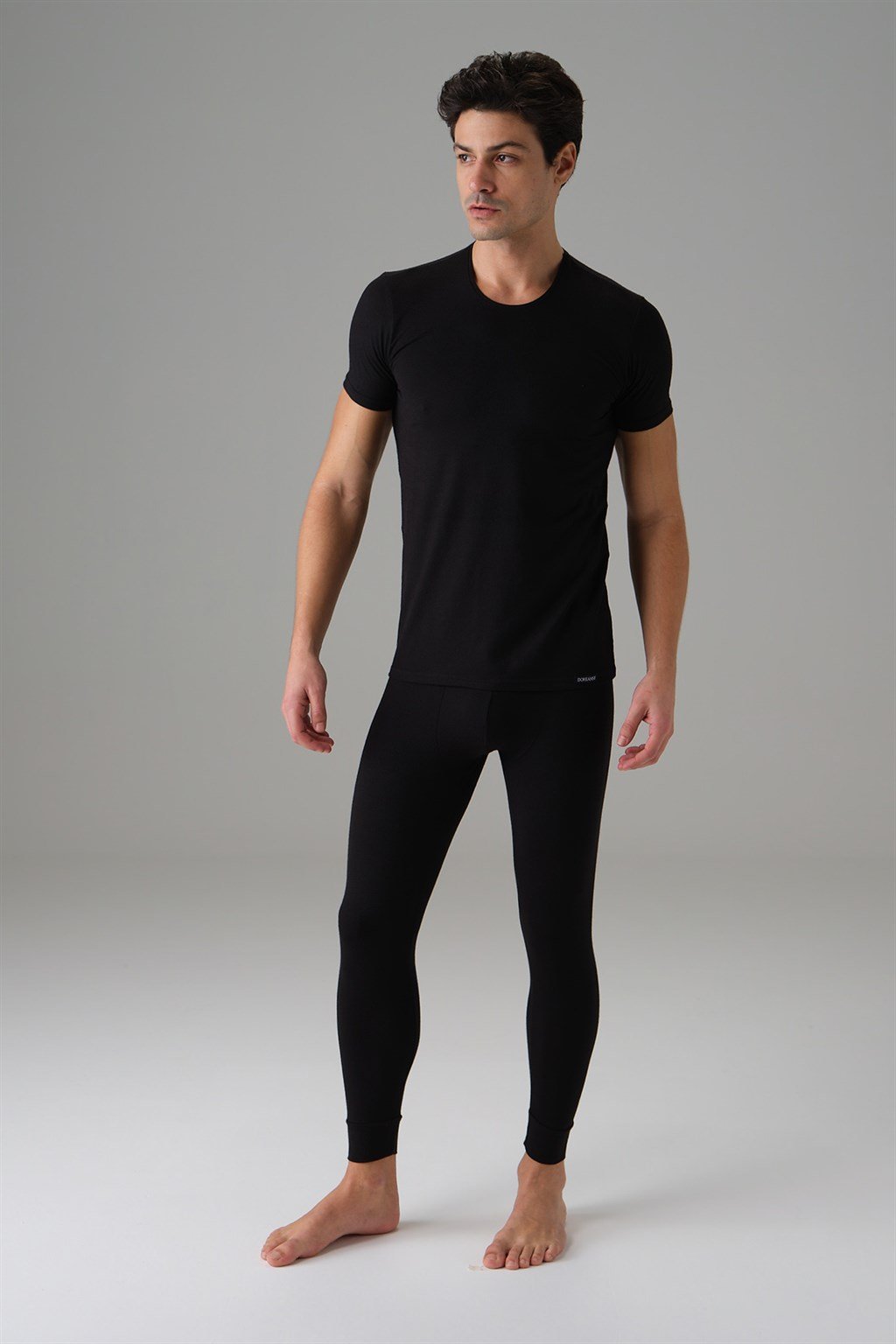 DOREANSE Erkek Siyah Viloft Kısa Kol Termal T-Shirt 2872