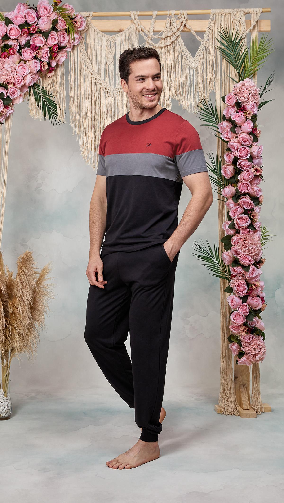 DOREANSE Erkek Lacivert Bisiklet Yaka T-Shirt Pijama Takımı 25Y4569