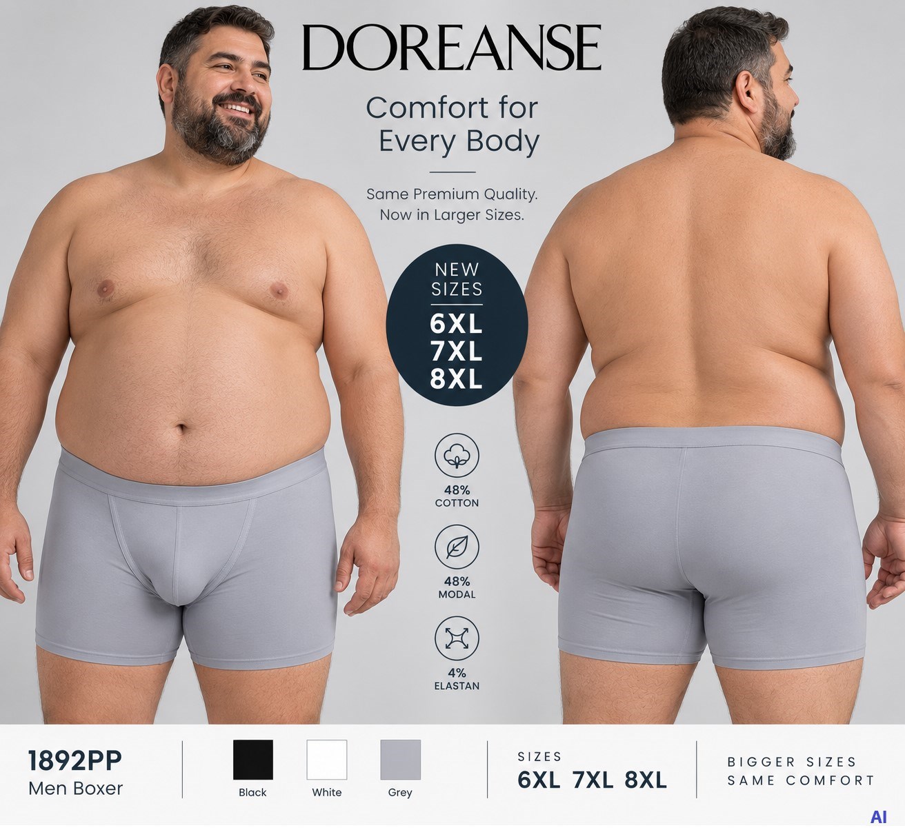 DOREANSE Erkek Büyük Beden Battal Boy Basic Pamuklu Boxer 1892PP