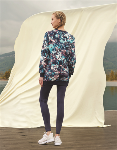 DOREANSE Kadın Çok Renkli Desenli Lacivert Tayt T-Shirt Pijama Takımı-Ev Giyim 4163