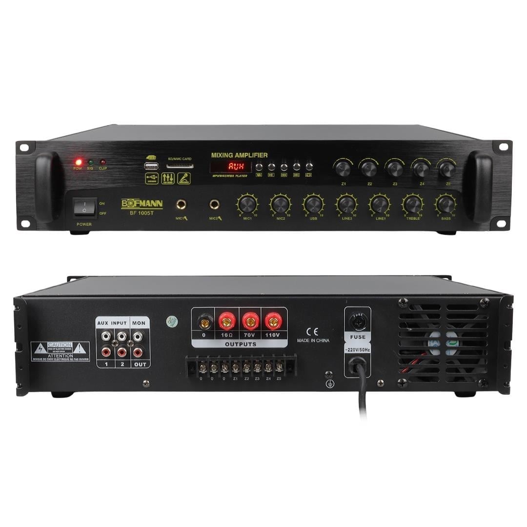 Bofmann BF-1005T 1000 Watt USB-SD-Bluetooth Hat Trafolu 5 Bölgeli Mixer Anfi
