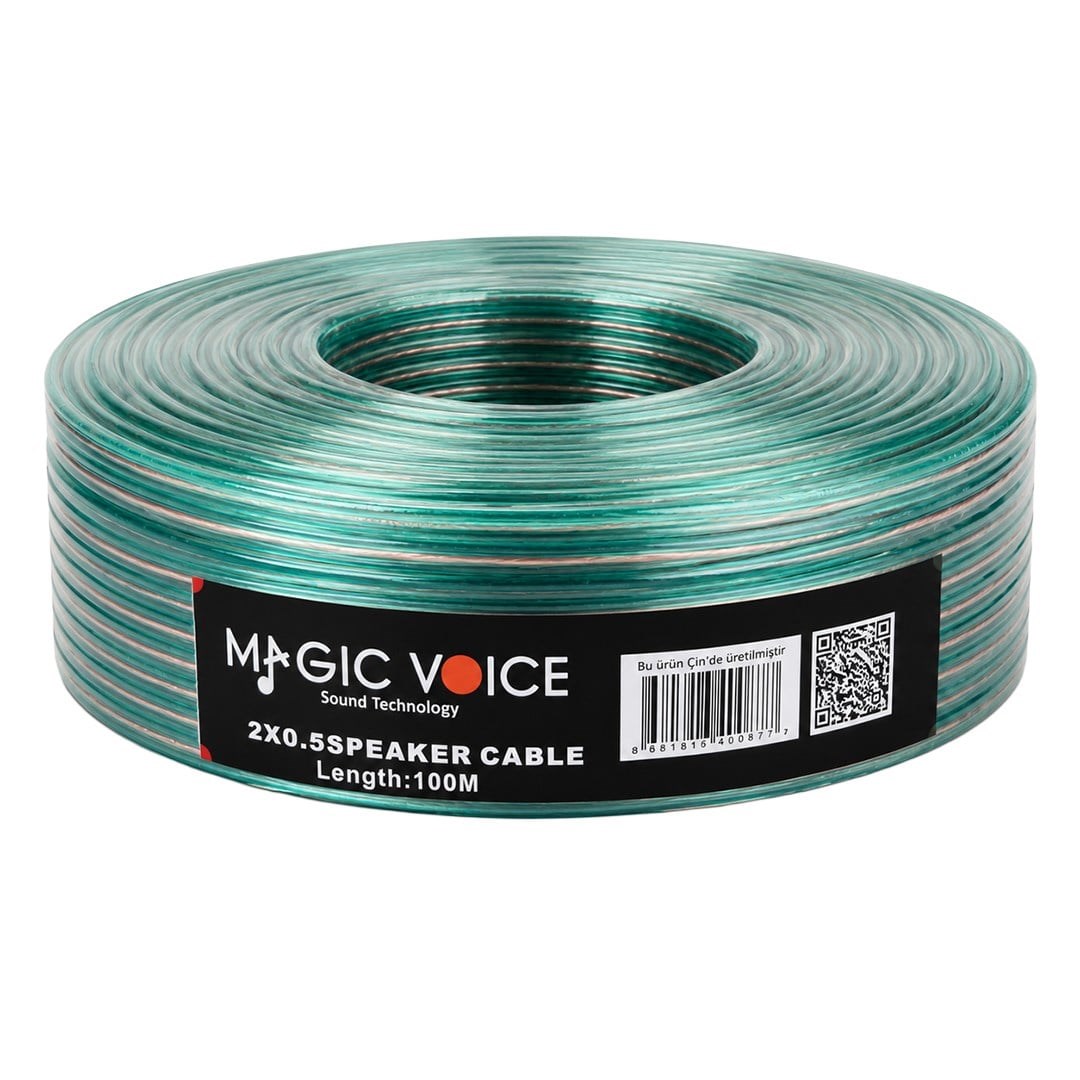 Magicvoice 2x0.50 Şeffaf Yeşil Çizgili 100 Metre Hoparlör Kablosu