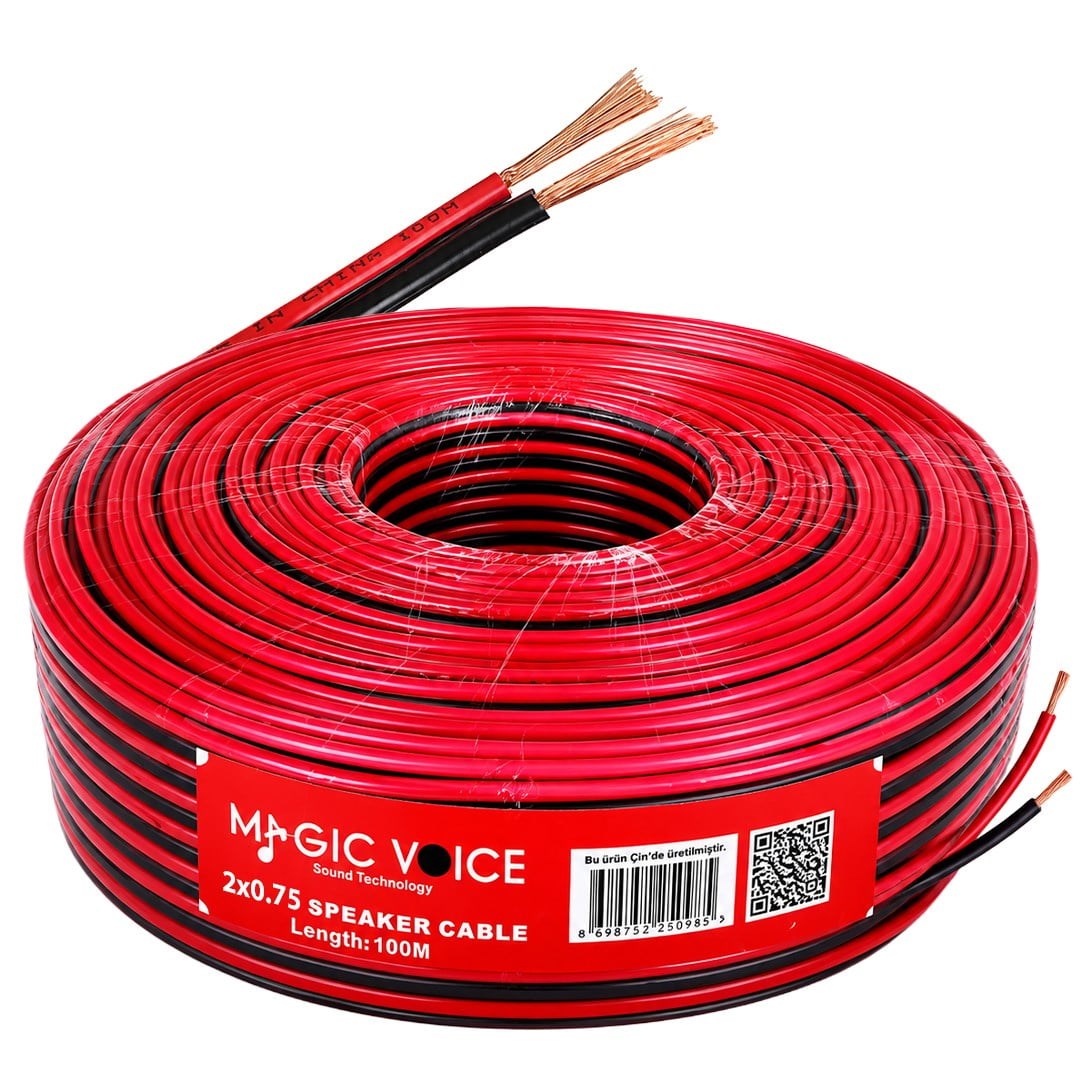 Magicvoice MV-29558 2x0.75mm Siyah Kırmızı 100 Metre CCA Hoparlör Ses Kablosu