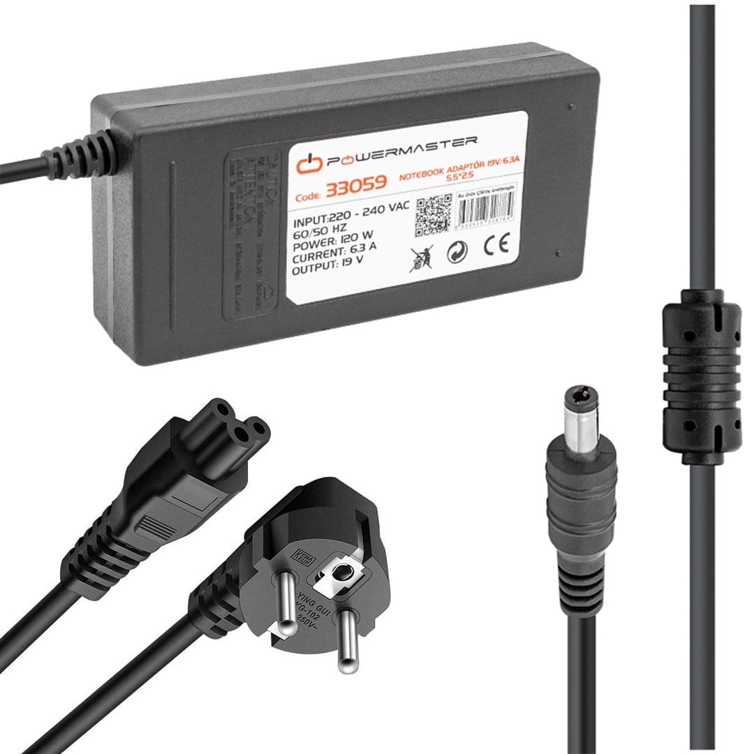Powermaster PM-33059 19 Volt - 6.3 Amper - 120 Watt 5.5*2.5 Mm Uçlu Adaptör (Toshiba Notebook)