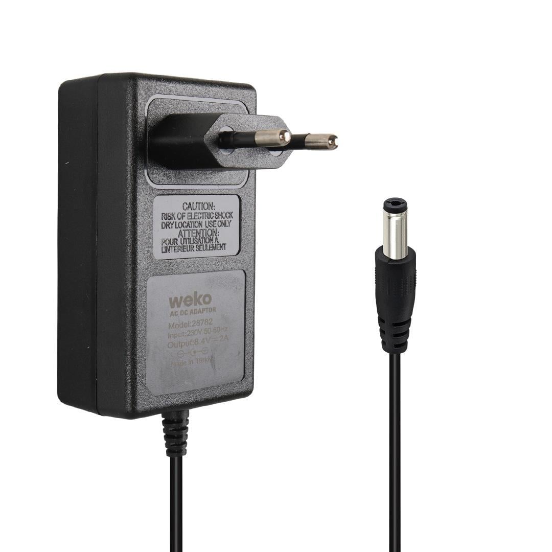 Weko 8.4 Volt - 2 Amper 5.5x2.5mm Uçlu Priz Tip Kırmızı Yeşil Ledli Yerli Üretim Akü Şarj Adaptörü