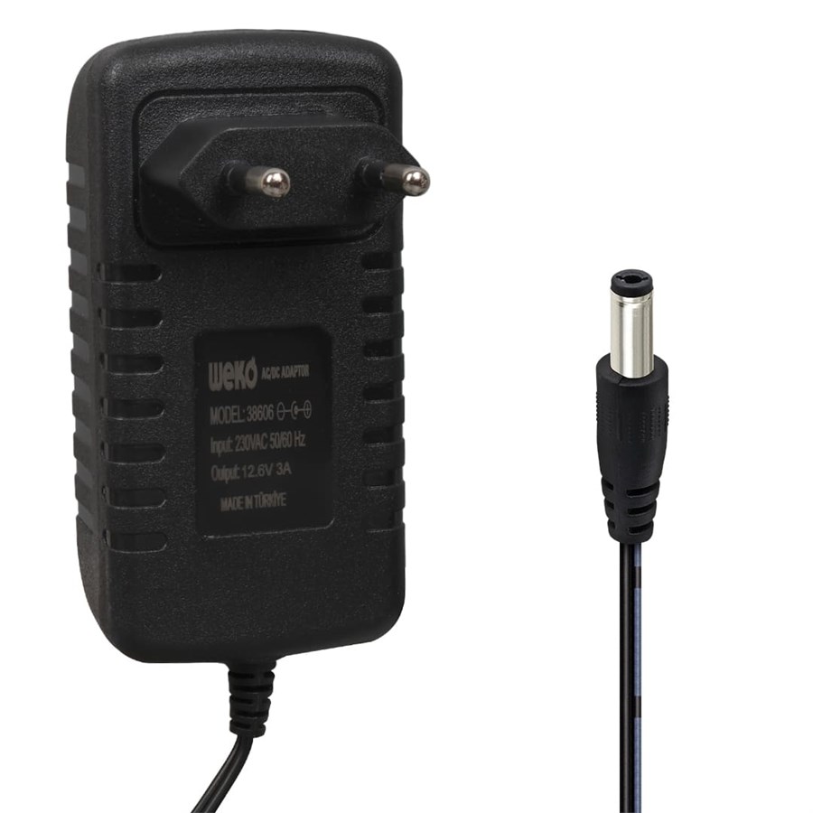 Weko WK-38606 Yerli Üretim 12.6 Volt - 3 Amper 5.5*2.5 Mm Uçlu Ledli Priz Tipi Şarj Adaptörü