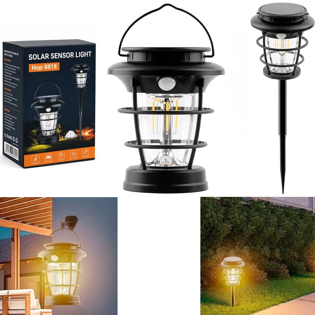 Powermaster HOP-8818 Sensörlü Taşınabilir Şarjlı + Solar Panelli 4 Çalışma Modlu Beyaz-Günışığı Işık Bahçe-Kamp Lambası