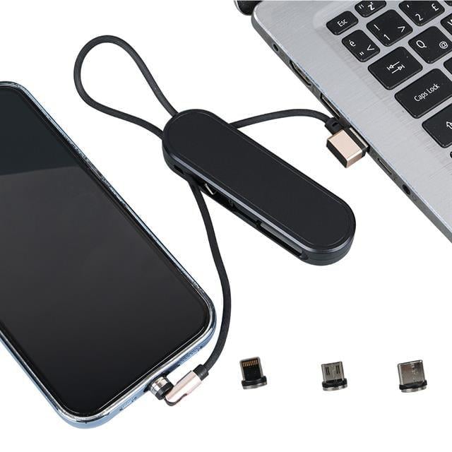 Powermaster PM-25906 Siyah 3İn1  (Type C- Lightning- Micro Usb) Manyetik Uç Taşınabilir Şarj Kablosu