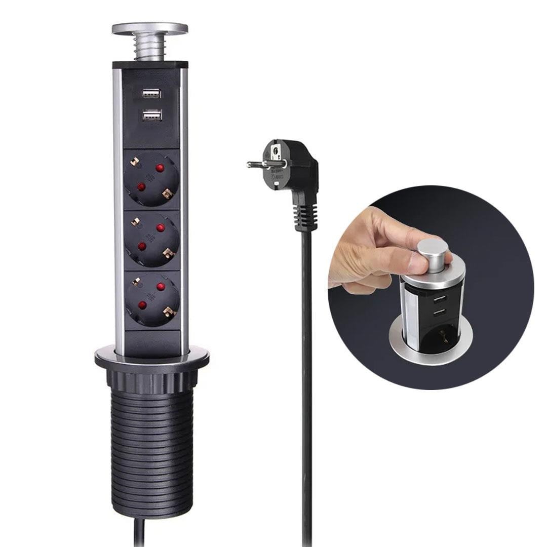Vea VE-24062 Üçlü 1.5 Metre Kablolu İki USB’li 60mm Masaüstü Priz