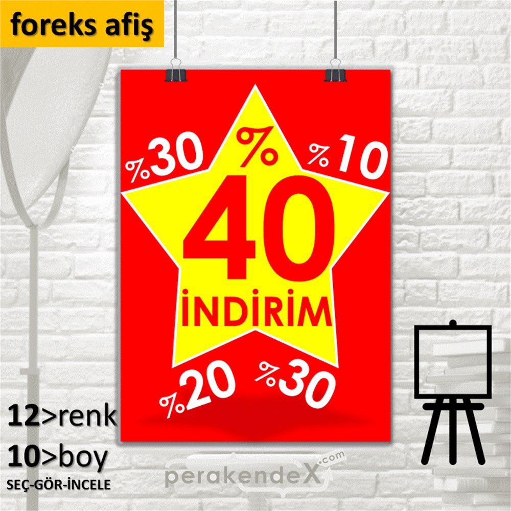 %40'A Kadar İndirim Yıldızlı Kademeli SERT PLASTİK POSTER,  AFİŞ -dikdörtgen,tek yön baskı