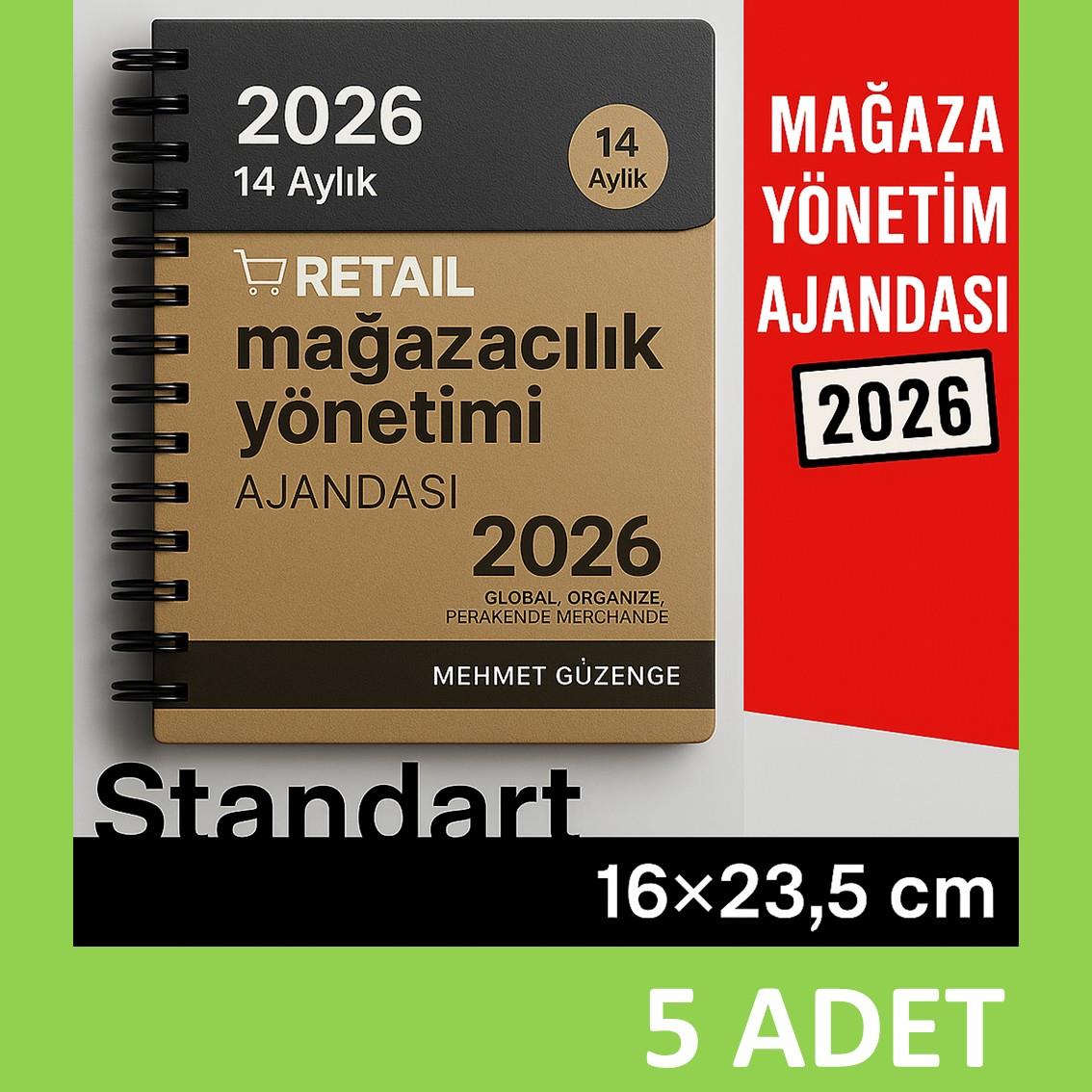 5 adet MAĞAZA YÖNETİM AJANDASI 2026 --Natürel -Standart Boy - 14 AYLIK//MAĞAZA YÖNETİM AJANDASI