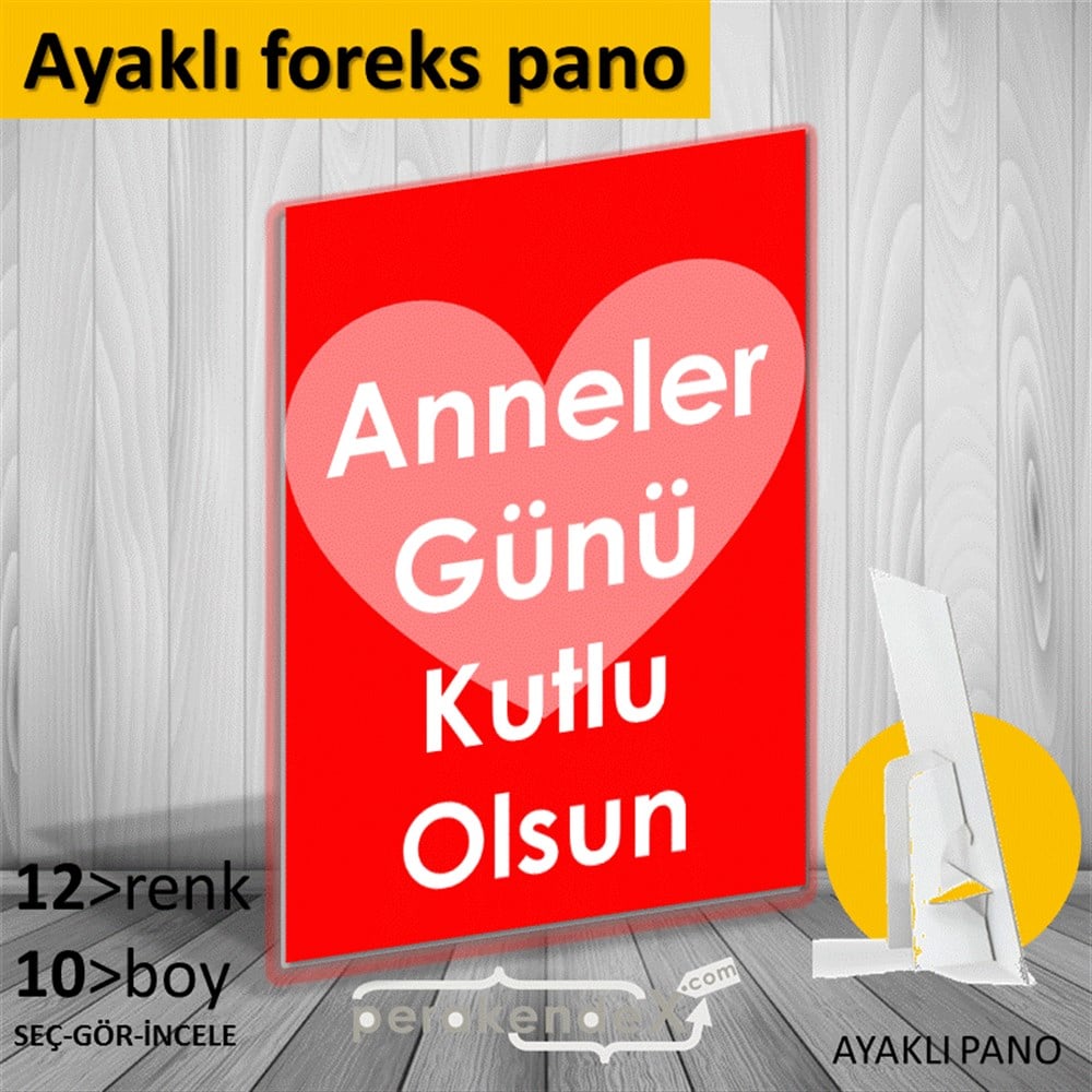 Anneler Günü Kutlu Olsun Kalpli KARTON AYAKLI POSTER,  PANO -dikdörtgen,tek yön baskı