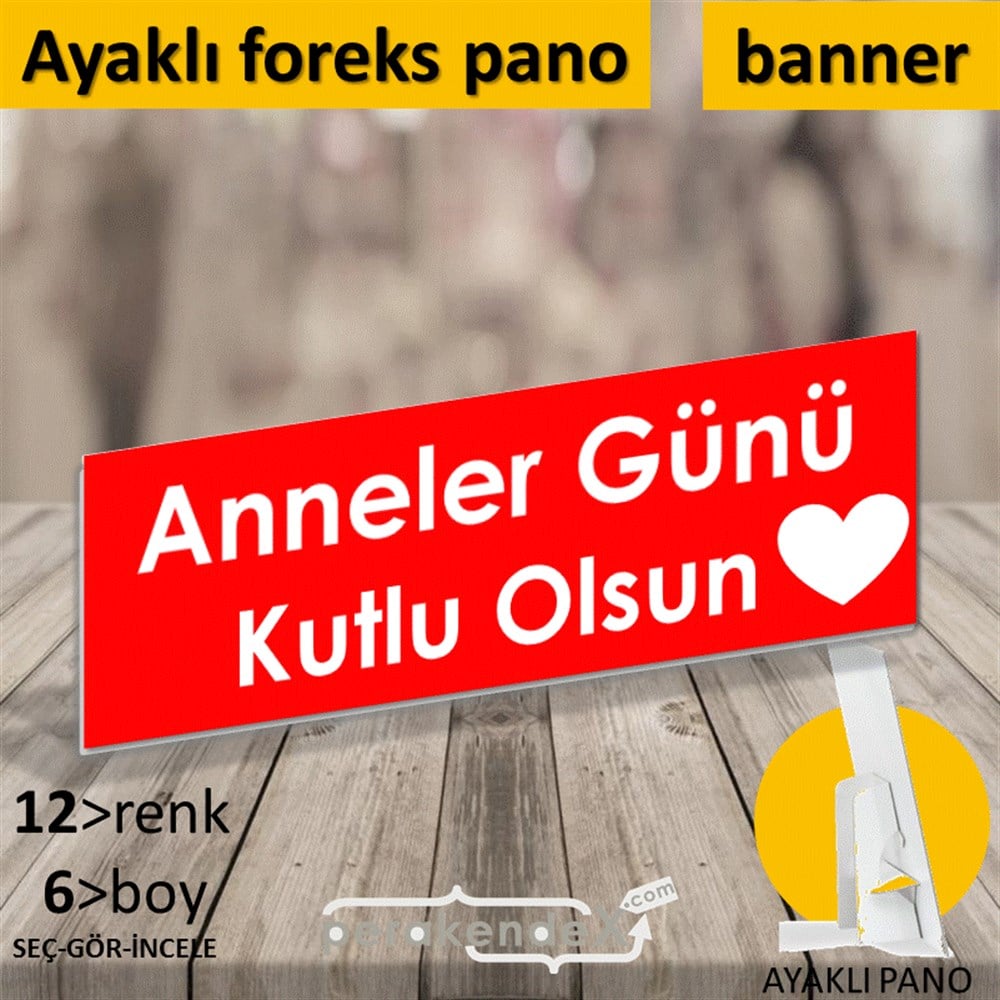 Anneler Günü Kutlu Olsun Kalpli KARTON AYAKLI POSTER,  PANO (BANNER) -dikdörtgen,tek yön baskı