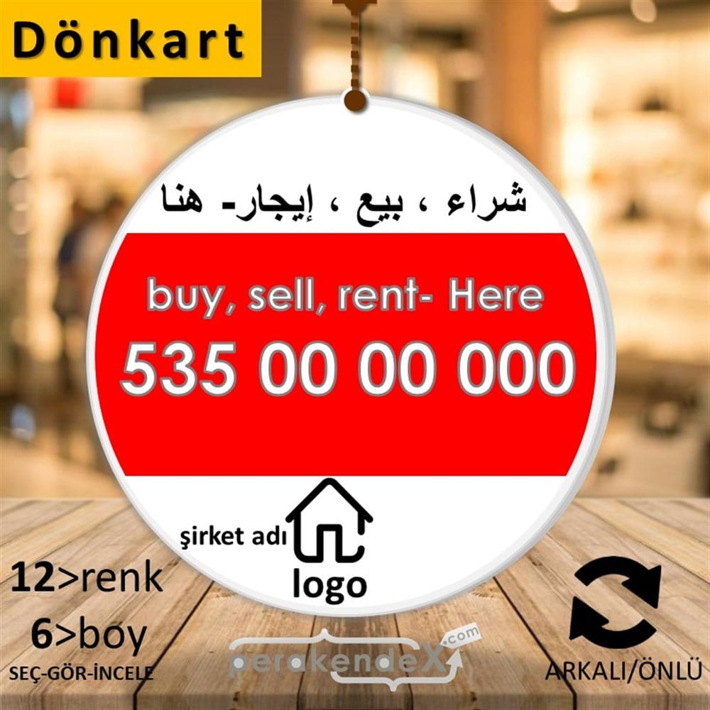 Arapça Al & Sat & Kirala Yazısı 004 DÖNKART -oval,çift yön baskıdön-kart