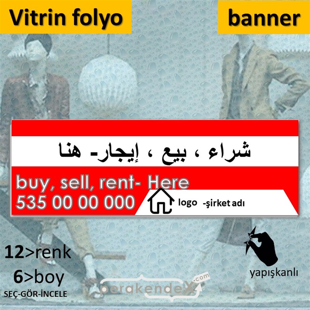 Arapça Al & Sat & Kirala Yazısı 004 VİTRİN, CAM FOLYO,  VİNİL (BANNER) -dikdörtgen,tek yön baskıvitrin - cam folyo,  vinil
