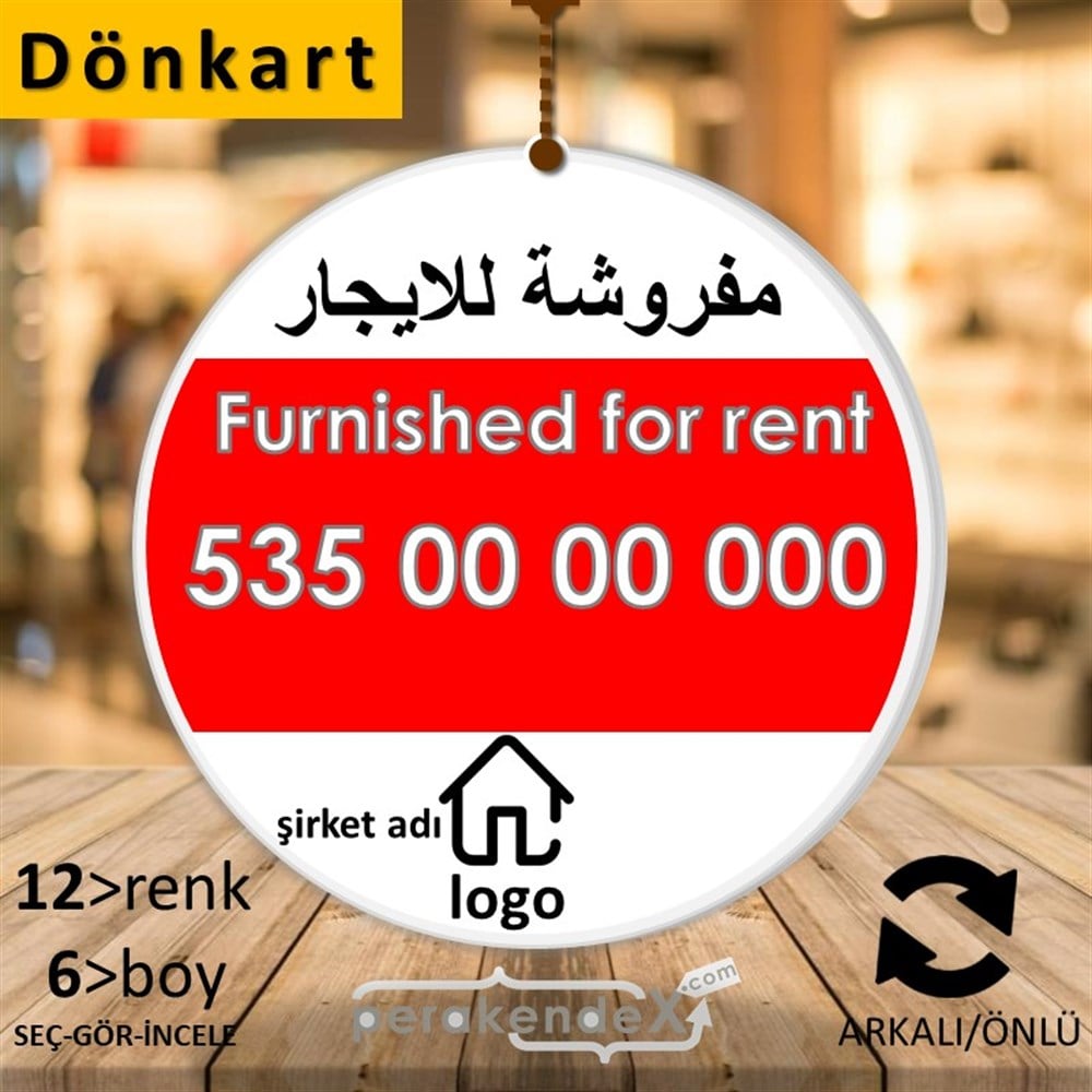 Arapça Eşyalı Kiralık Yazısı 004 DÖNKART -oval,çift yön baskıdön-kart