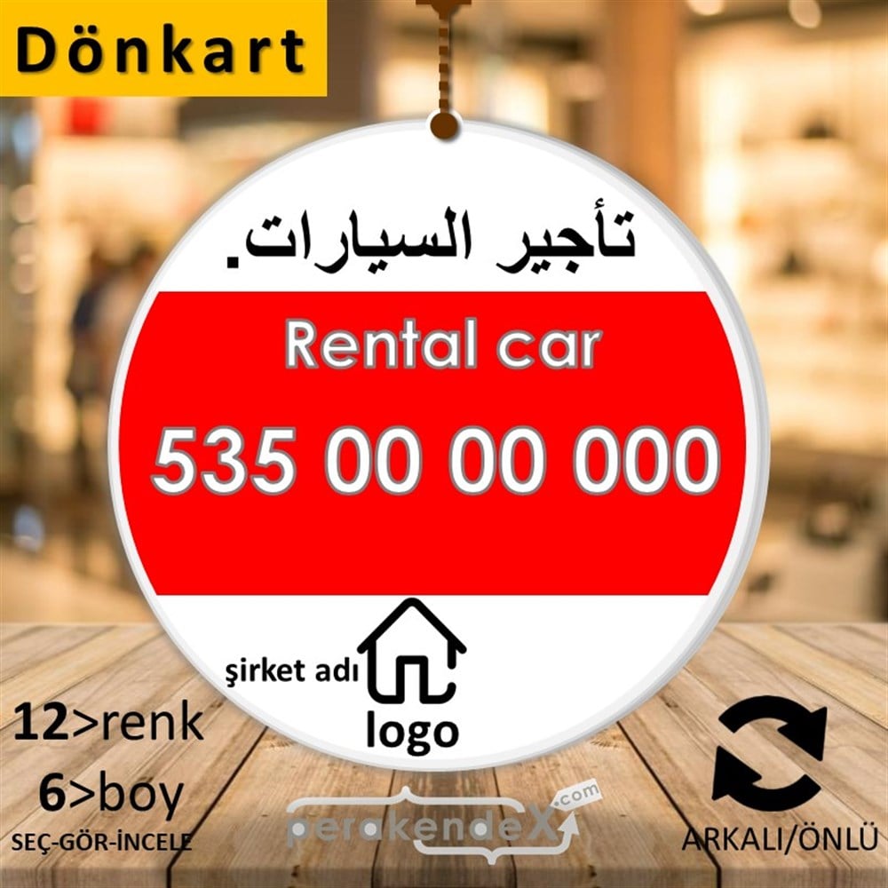 Arapça Kiralık Araba Yazısı 004 DÖNKART -oval,çift yön baskıdön-kart