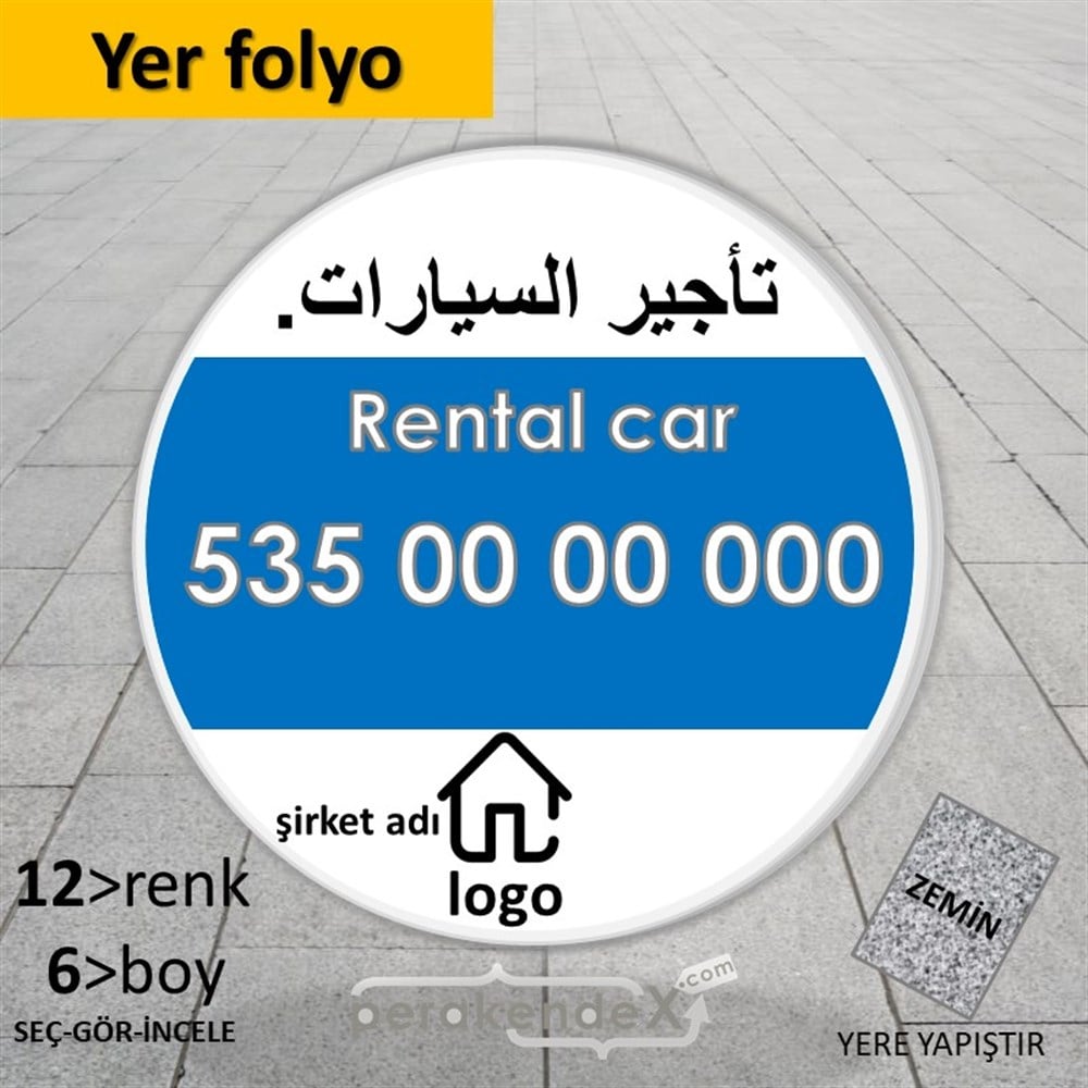 Arapça Kiralık Araba Yazısı 004 YER - ZEMİN FOLYO,  VİNİL -oval,tek yön baskıyer - zemin folyo,  vinil