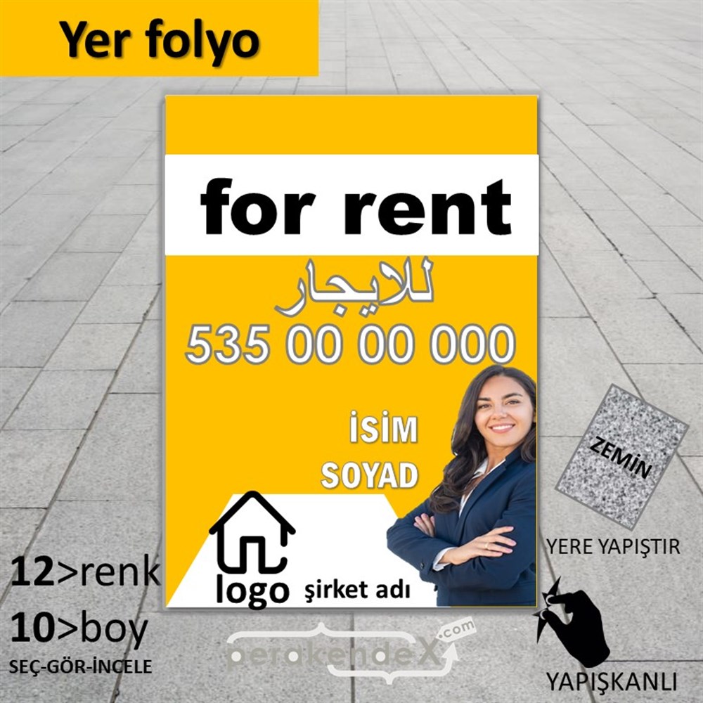 Arapça Kiralık Yazısı 002 YER - ZEMİN FOLYO,  VİNİL -dikdörtgen,tek yön baskıyer - zemin folyo,  vinil