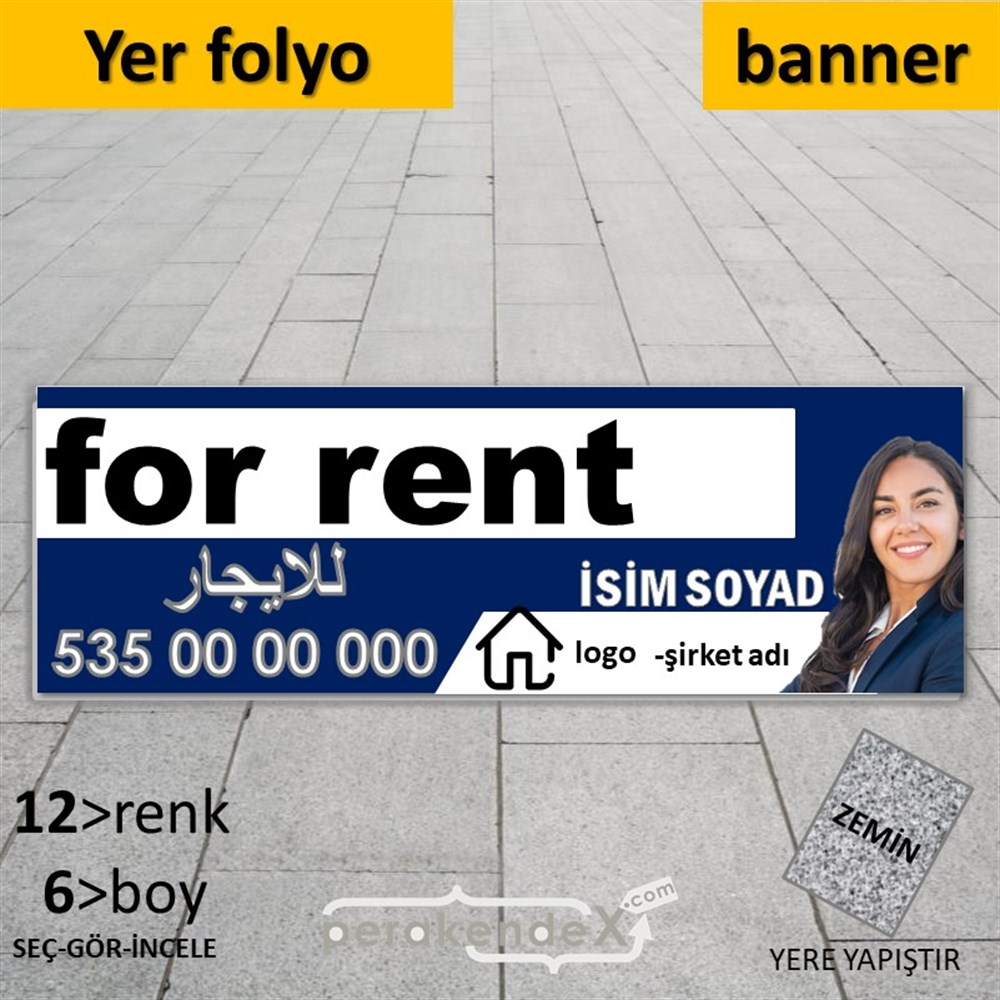 Arapça Kiralık Yazısı 002 YER - ZEMİN FOLYO,  VİNİL (BANNER) -dikdörtgen,tek yön baskıyer - zemin folyo,  vinil