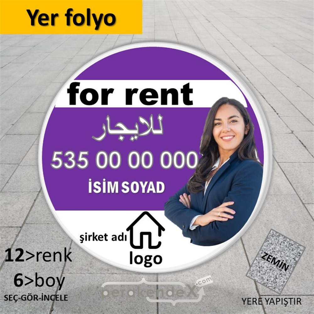 Arapça Kiralık Yazısı 002 YER - ZEMİN FOLYO,  VİNİL -oval,tek yön baskıyer - zemin folyo,  vinil