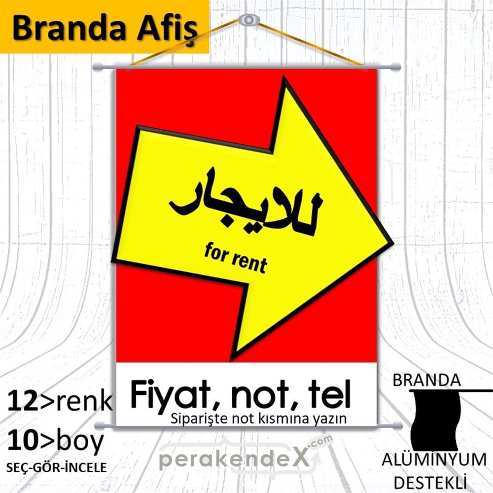 Arapça Kiralık Yazısı 007 BRANDA POSTER,  AFİŞ -dikdörtgen,tek yön baskıbranda poster,  afiş