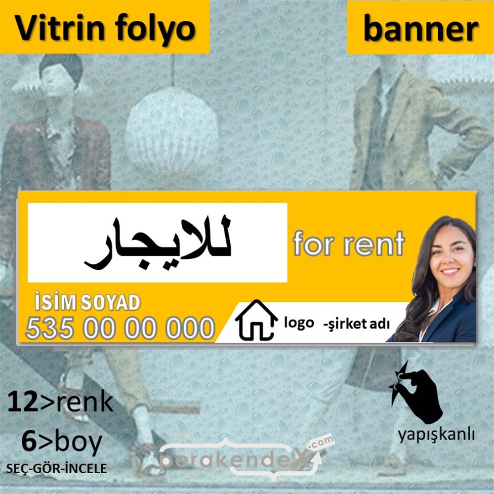 Arapça Kiralık Yazısı 102 VİTRİN, CAM FOLYO,  VİNİL (BANNER) -dikdörtgen,tek yön baskıvitrin - cam folyo,  vinil