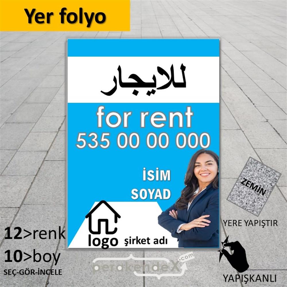 Arapça Kiralık Yazısı 102 YER - ZEMİN FOLYO,  VİNİL -dikdörtgen,tek yön baskıyer - zemin folyo,  vinil