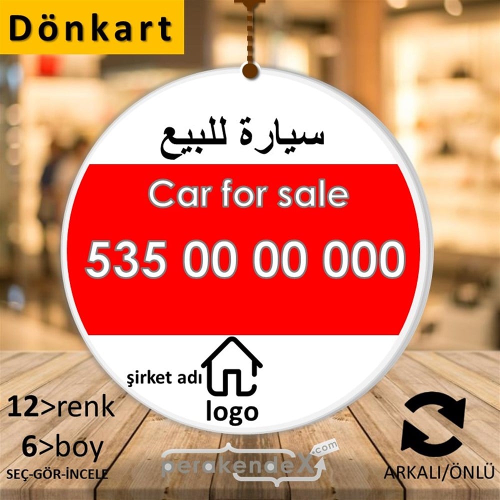 Arapça Satılık Araba Yazısı 004 DÖNKART -oval,çift yön baskıdön-kart