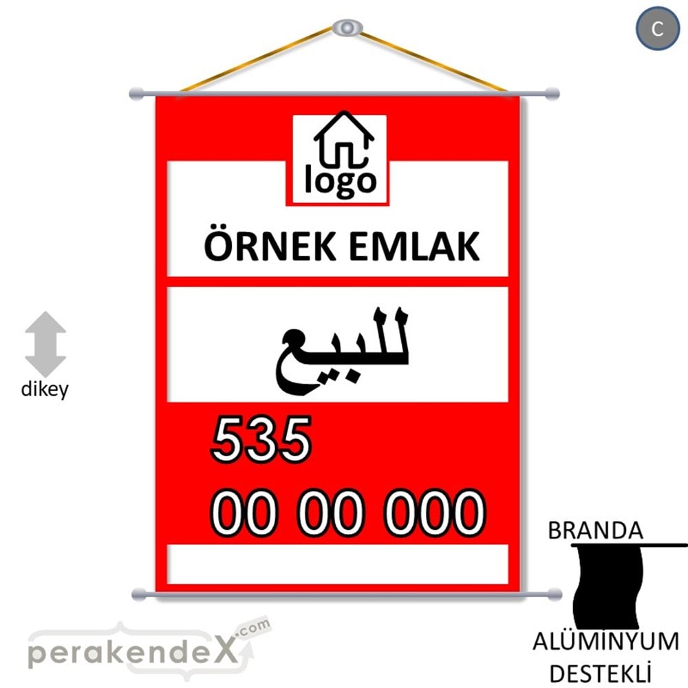 Arapça Satılık Yazısı 001 BRANDA POSTER,  AFİŞ -dikdörtgen,tek yön baskıbranda poster,  afiş