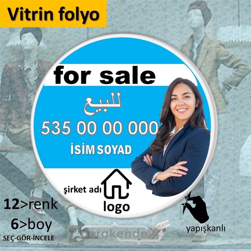 Arapça Satılık Yazısı 002 VİTRİN - CAM FOLYO,  VİNİL -oval,tek yön baskıvitrin - cam folyo,  vinil
