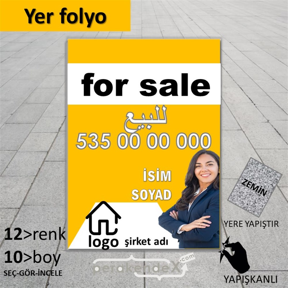 Arapça Satılık Yazısı 002 YER - ZEMİN FOLYO,  VİNİL -dikdörtgen,tek yön baskıyer - zemin folyo,  vinil