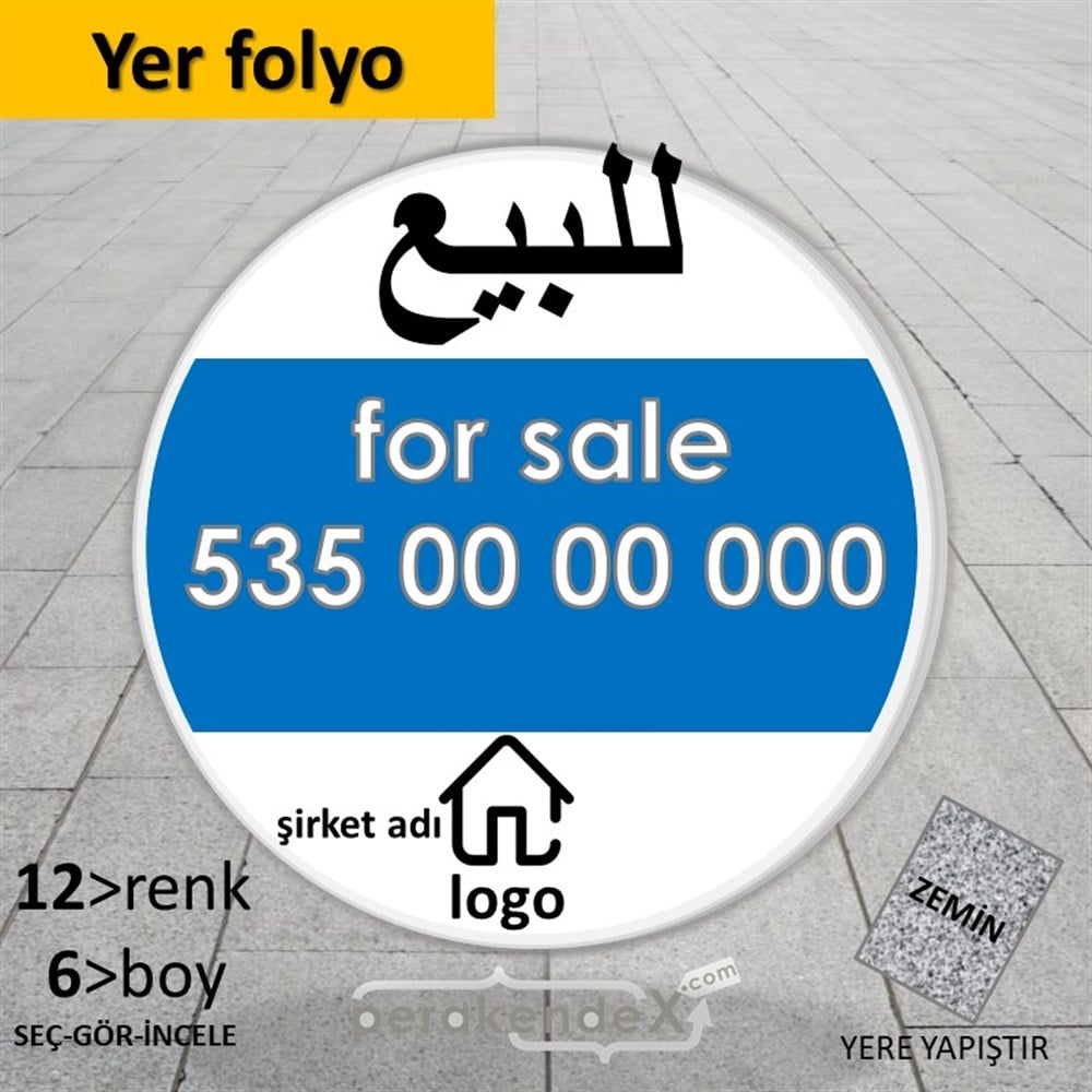 Arapça Satılık Yazısı 003 YER - ZEMİN FOLYO,  VİNİL -oval,tek yön baskıyer - zemin folyo,  vinil