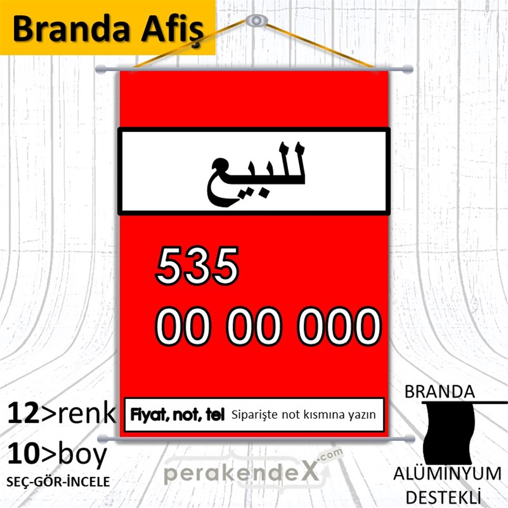 Arapça Satılık Yazısı 005 BRANDA POSTER,  AFİŞ -dikdörtgen,tek yön baskıbranda poster,  afiş