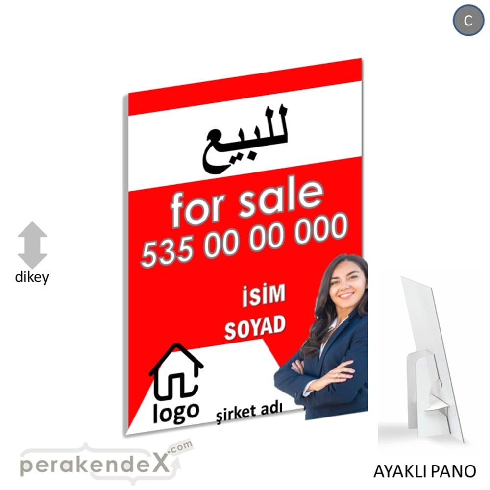 Arapça Satılık Yazısı 102 KARTON AYAKLI POSTER,  PANO -dikdörtgen,tek yön baskıkarton ayaklı poster,  pano