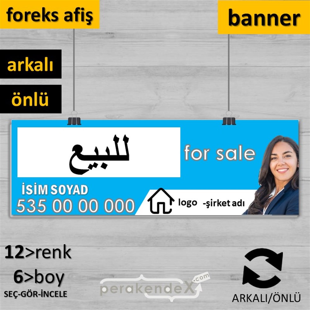 Arapça Satılık Yazısı 102 SERT PLASTİK POSTER,  AFİŞ (BANNER) -dikdörtgen,çift yön baskısert plastik poster,  afiş