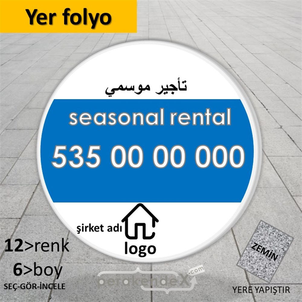 Arapça Sezonluk Kiralık Yazısı 004 YER - ZEMİN FOLYO,  VİNİL -oval,tek yön baskıyer - zemin folyo,  vinil