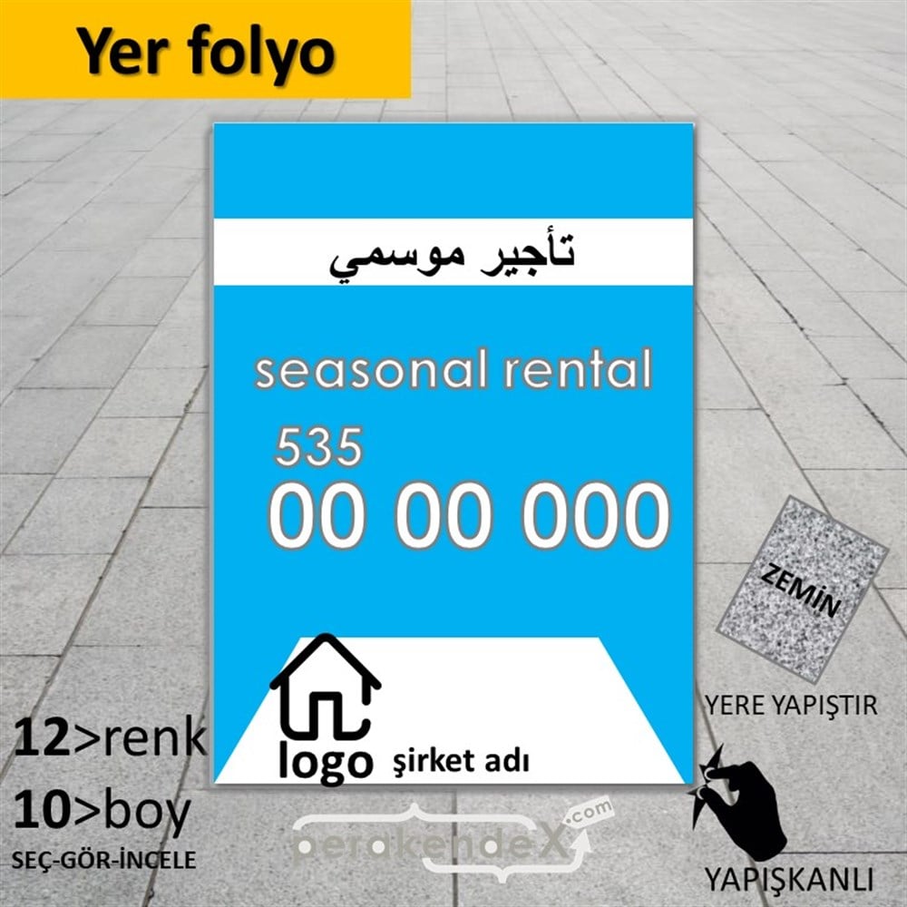Arapça Sezonluk Kiralık Yazısı 004 YER - ZEMİN FOLYO,  VİNİL -dikdörtgen,tek yön baskıyer - zemin folyo,  vinil