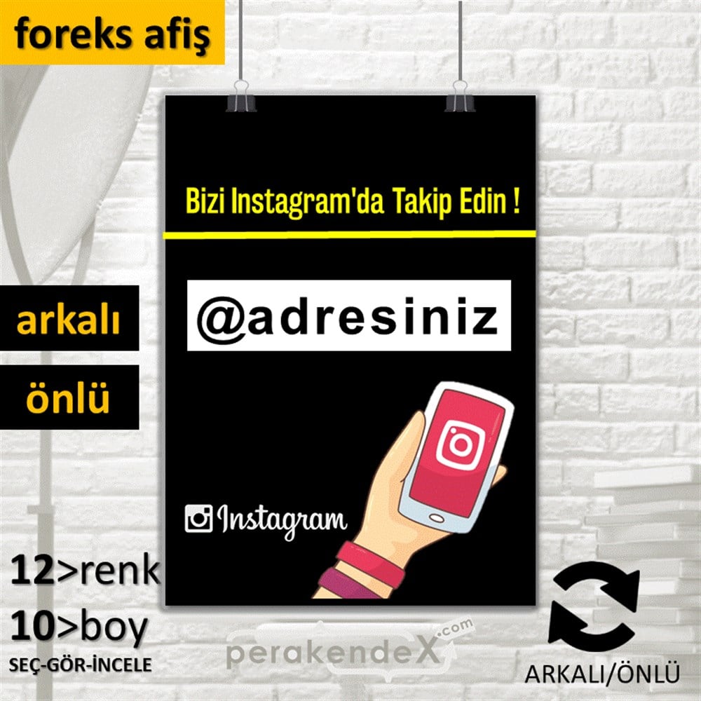 Bizi Instagram'Da Takip Edin ! SERT PLASTİK POSTER,  AFİŞ -dikdörtgen,çift yön baskı
