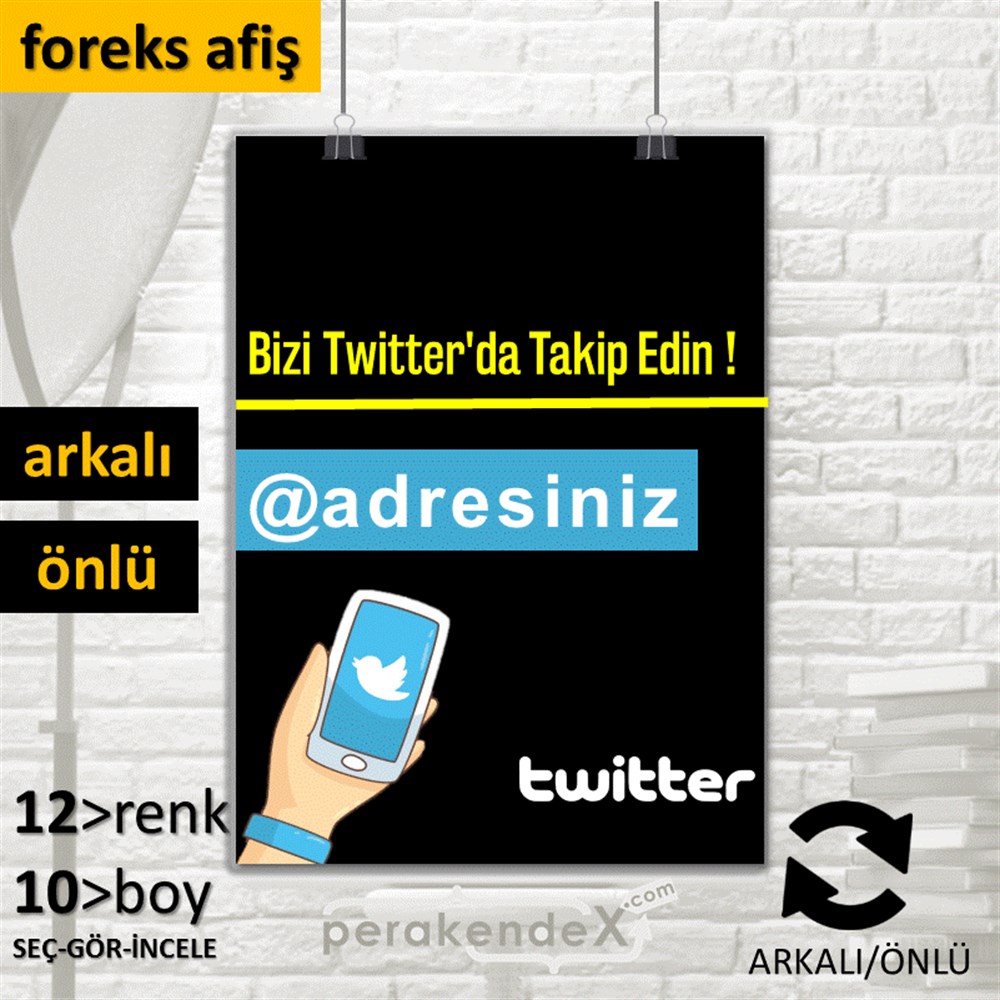 Bizi Twitter'Da Takip Edin ! SERT PLASTİK POSTER,  AFİŞ -dikdörtgen,çift yön baskı