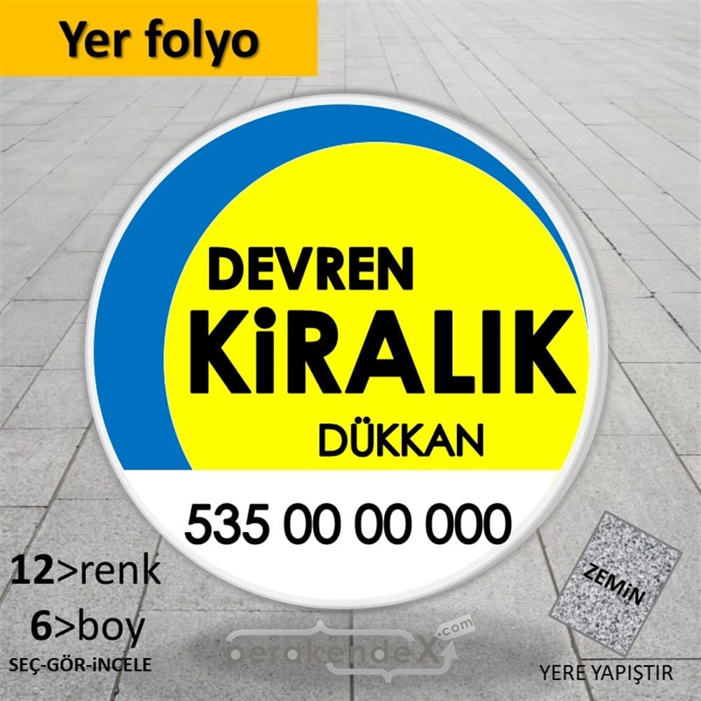 Devren Kiralık Yazısı 006 YER - ZEMİN FOLYO,  VİNİL -oval,tek yön baskıyer - zemin folyo,  vinil