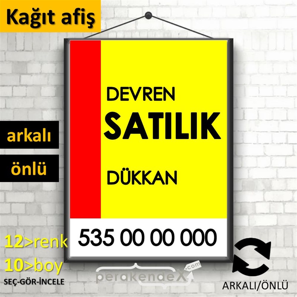 Devren Satılık Yazısı 006 KAĞIT POSTER,  AFİŞ -dikdörtgen,çift yön baskıkağıt poster,  afiş