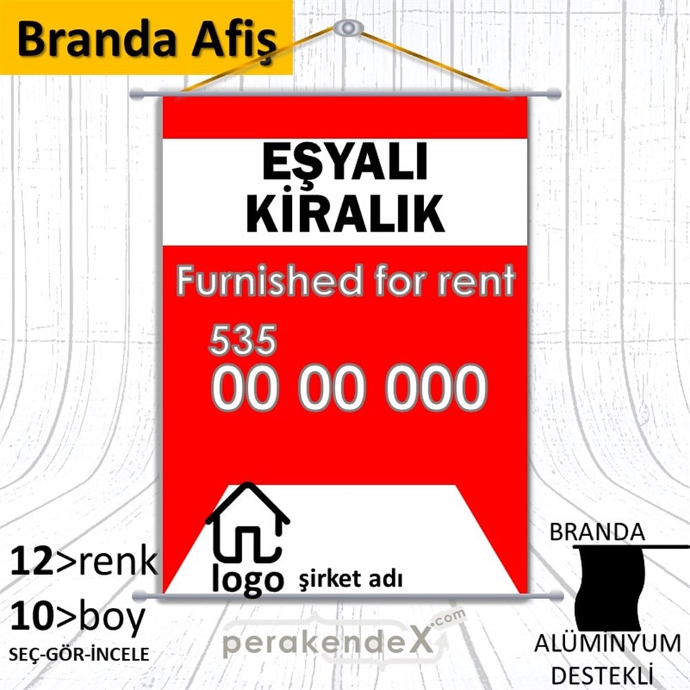 Eşyalı Kiralık Yazısı 004 BRANDA POSTER,  AFİŞ -dikdörtgen,tek yön baskıbranda poster,  afiş