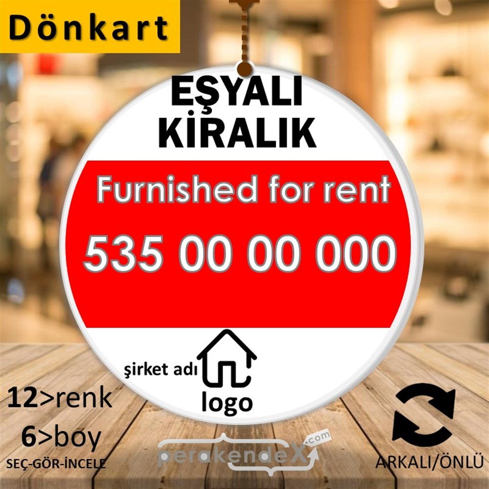 Eşyalı Kiralık Yazısı 004 DÖNKART -oval,çift yön baskıdön-kart