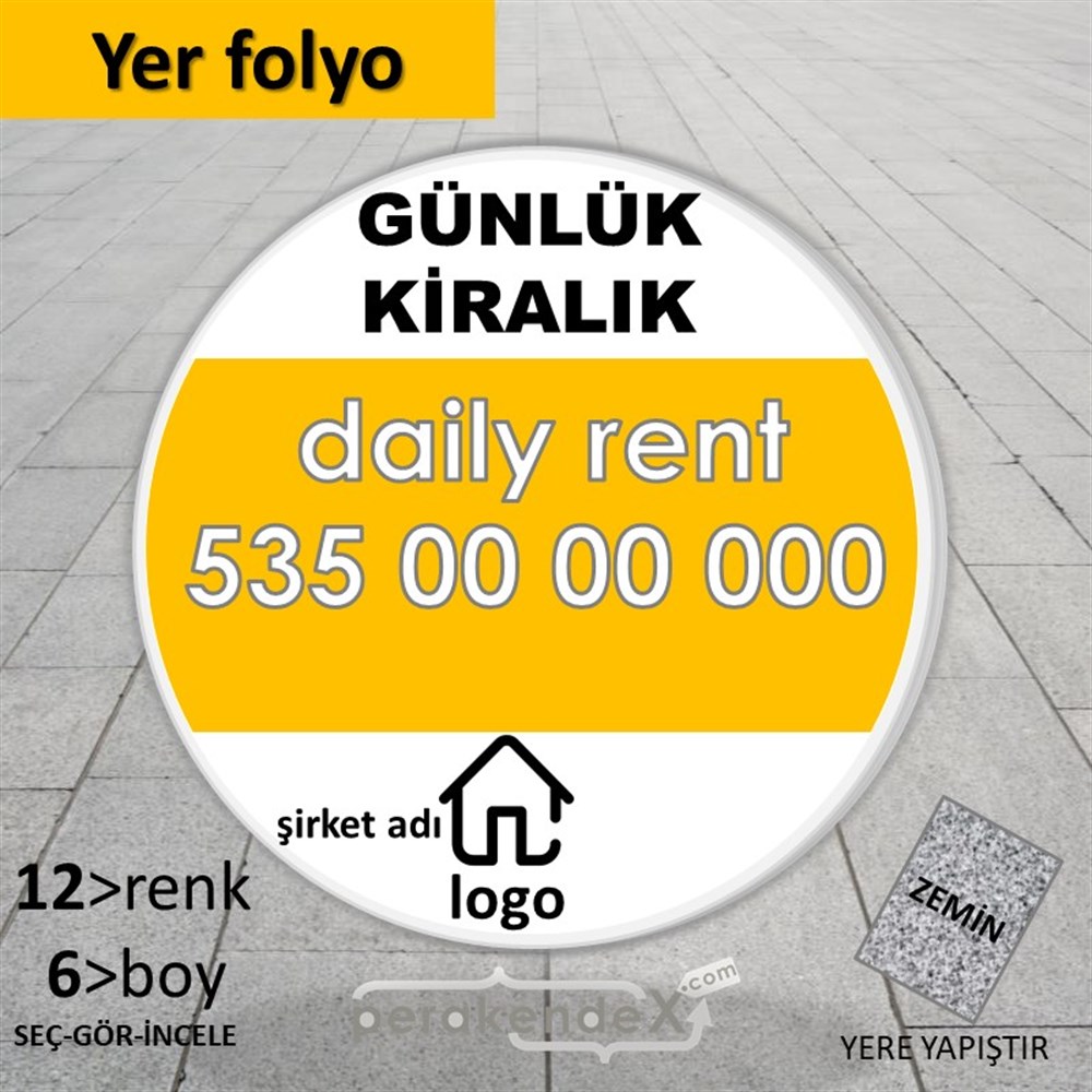 Günlük Kiralık Yazısı 004 YER - ZEMİN FOLYO,  VİNİL -oval,tek yön baskıyer - zemin folyo,  vinil