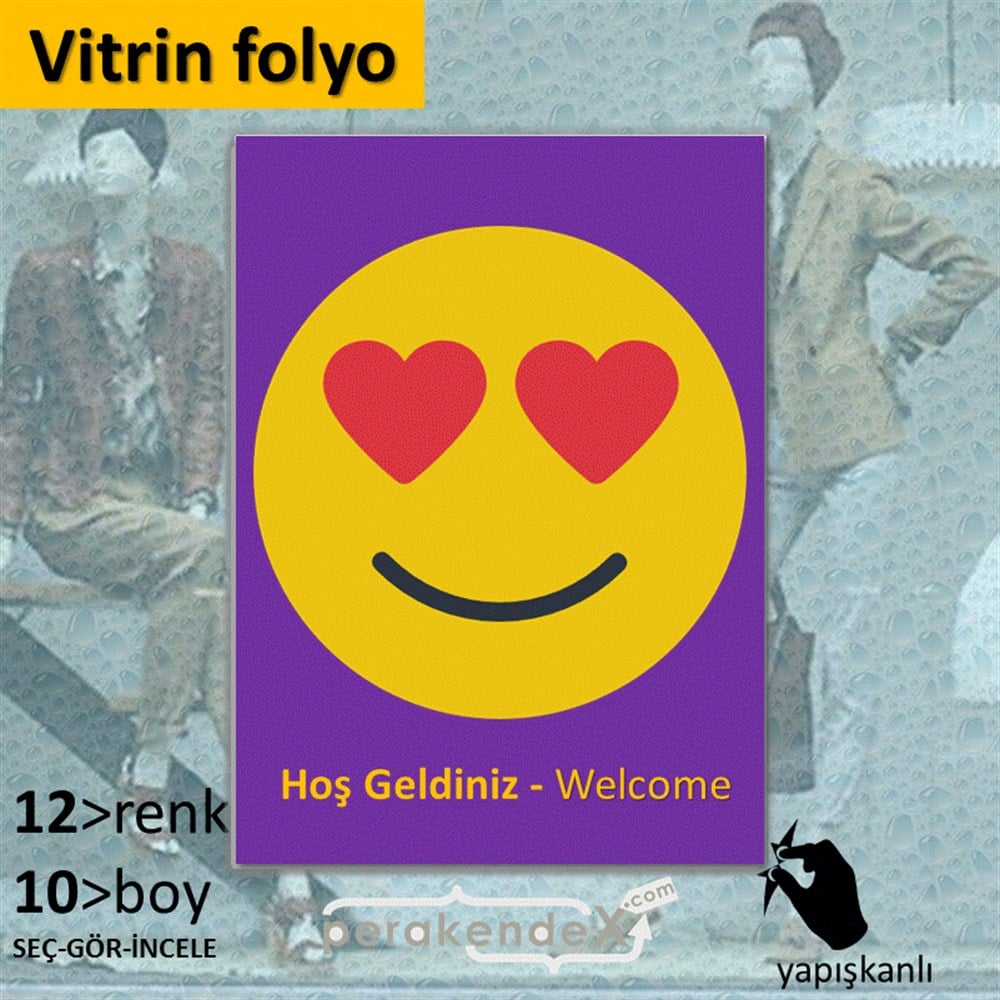 Hoş Geldiniz Welcome VİTRİN - CAM FOLYO,  VİNİL -dikdörtgen,tek yön baskı