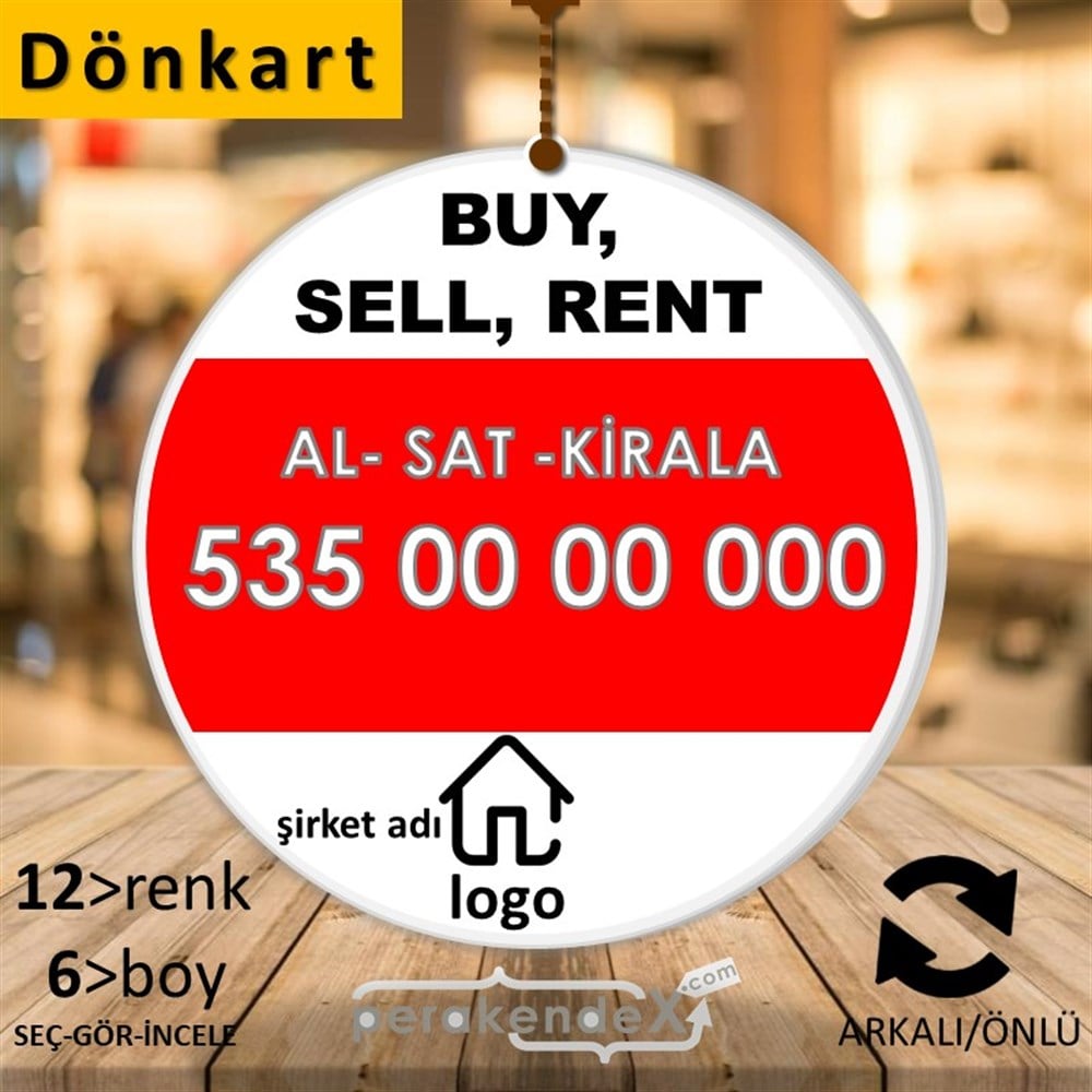 İngilizce Al & Sat & Kirala Yazısı 004 DÖNKART -oval,çift yön baskıdön-kart