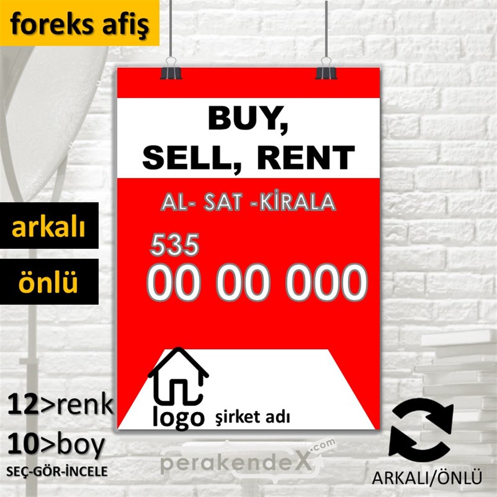 İngilizce Al & Sat & Kirala Yazısı 004 SERT PLASTİK POSTER,  AFİŞ -dikdörtgen,çift yön baskısert plastik poster,  afiş