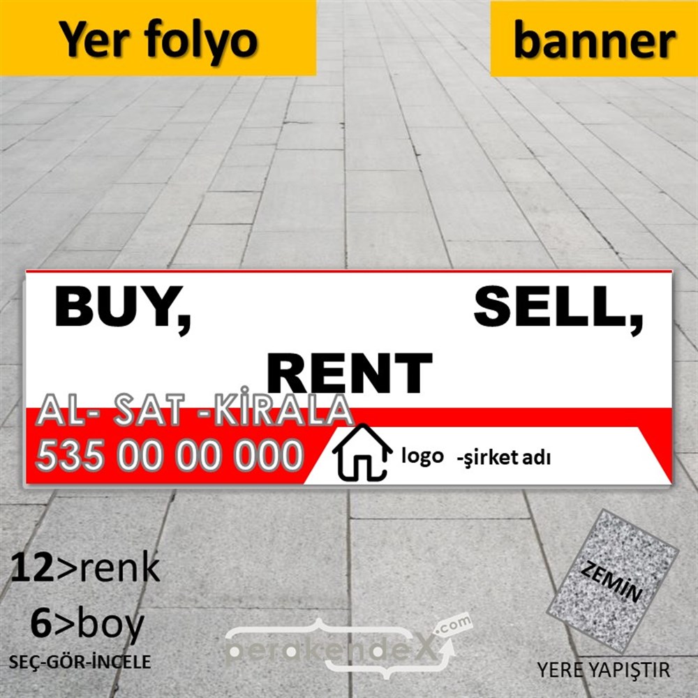 İngilizce Al & Sat & Kirala Yazısı 004 YER - ZEMİN FOLYO,  VİNİL (BANNER) -dikdörtgen,tek yön baskıyer - zemin folyo,  vinil